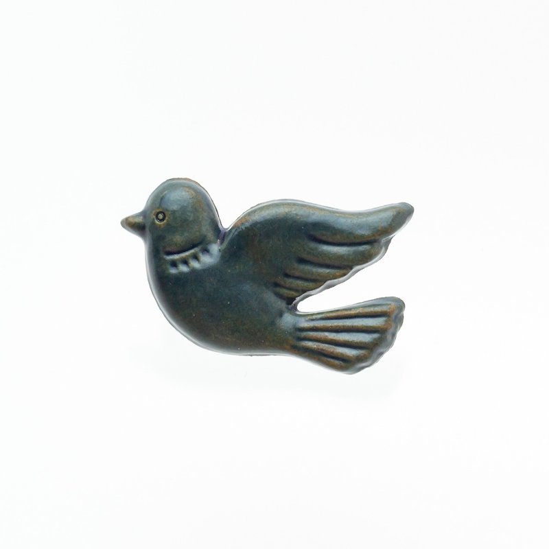 ceramics brooch pigeon antique blue - Brooches - Pottery Green