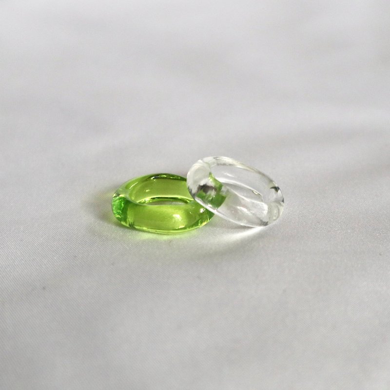 Set of 2 yellow green double glass rings clear glass ring - General Rings - Glass Green