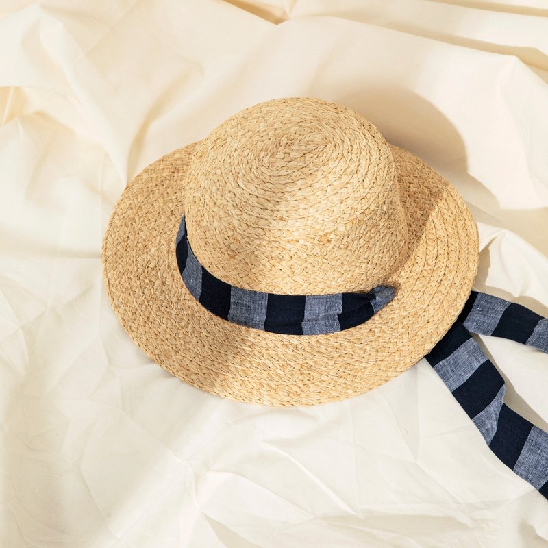 Diving_Haipu新生児ランドストライプロングラフィス麦わら帽子 - 帽子 - その他の素材 カーキ