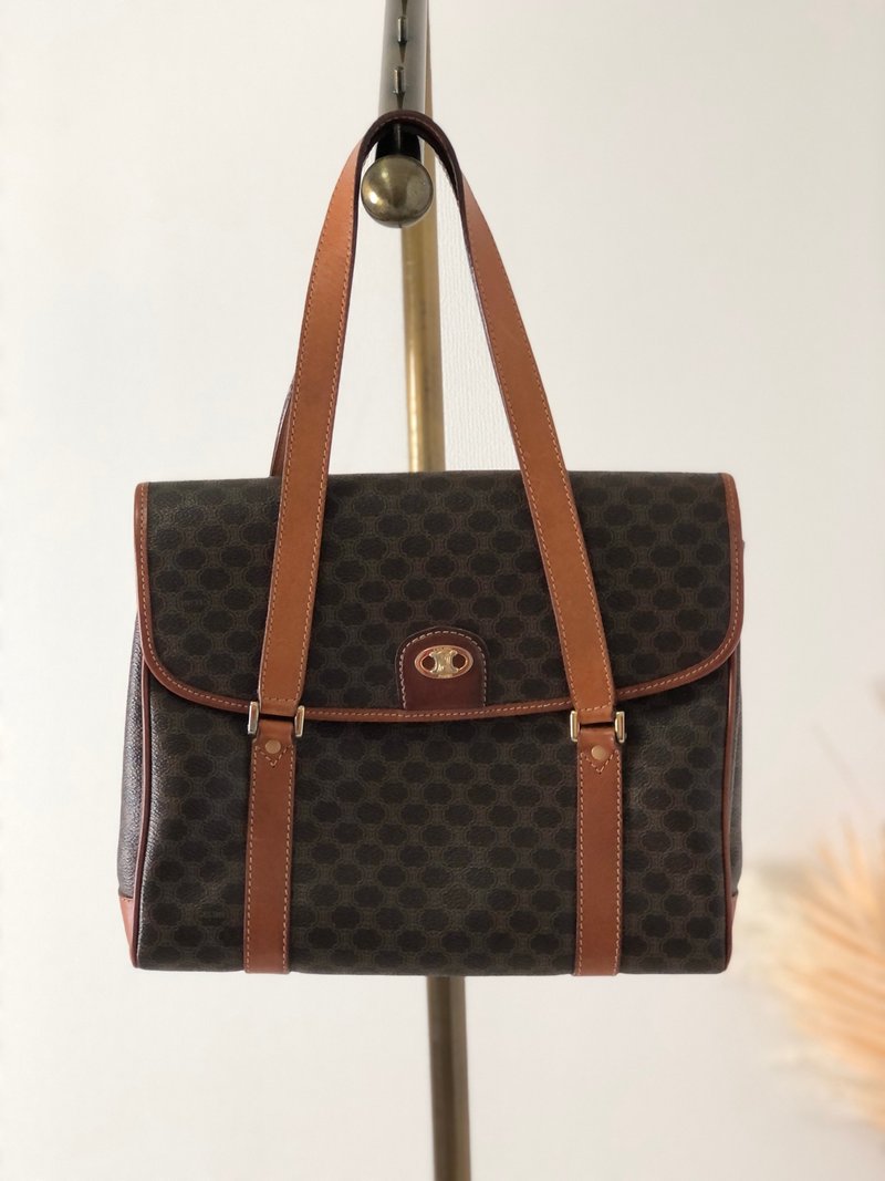 [Direct from Japan, branded used bag] CELINE Macadam Triomphe leather tote bag handbag Brown vintage ny3wvh - กระเป๋าถือ - หนังแท้ สีนำ้ตาล