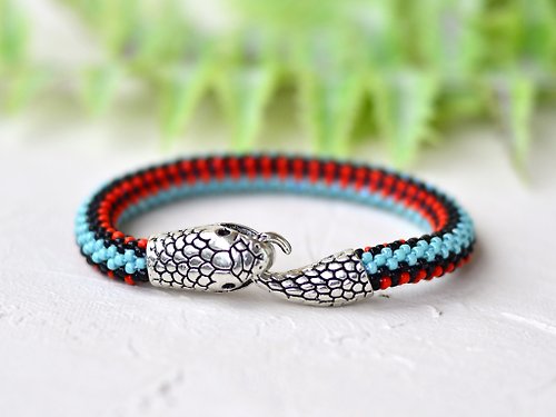 IrisBeadsArt Blue & orange snake bracelet, Turquoise garter snake bracelet, Ouroboros