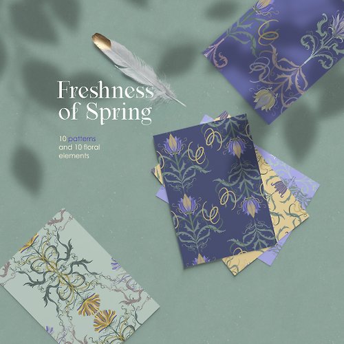 Blue Bird Spring floral pattern collection, botanical seamless pattern, flower clipart