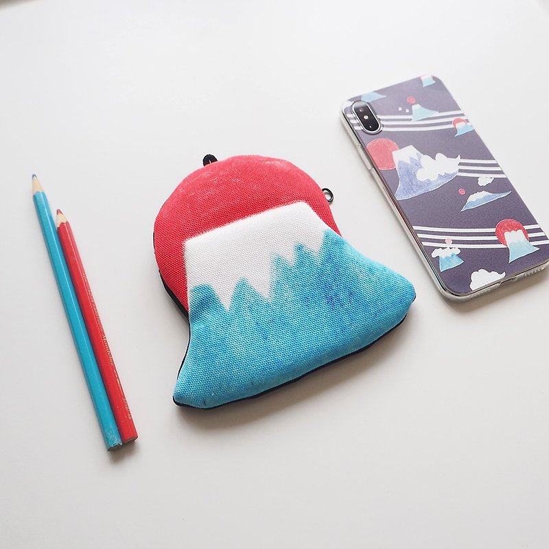 富士山零錢包 卡片 小手包 收納袋 - 散紙包 - 棉．麻 藍色