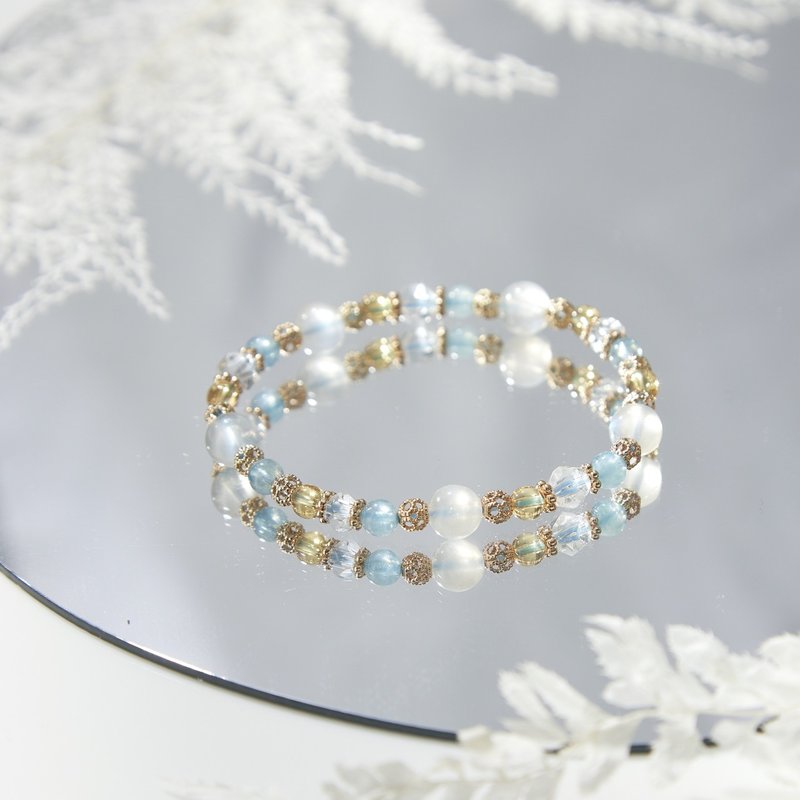 l Wonder Land l Aquamarine Citrine Crystal Bracelet Noble Peach Blossom Customized - สร้อยข้อมือ - คริสตัล สีเหลือง