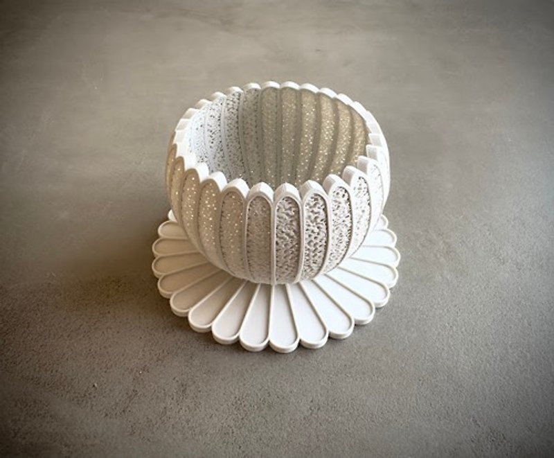 mesh flower pot and plate set - เซรามิก - พลาสติก ขาว