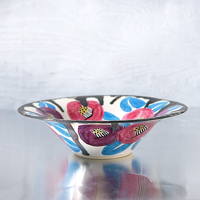 Camellia picture rim bowl - ถ้วยชาม - ดินเผา หลากหลายสี