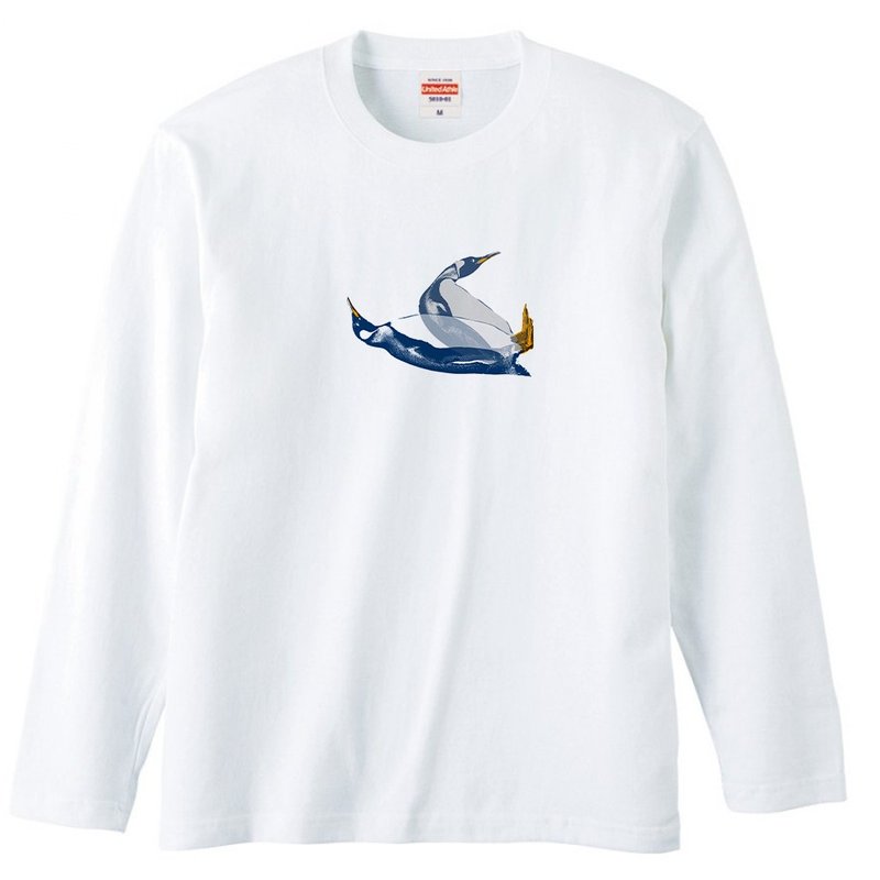 ロングスリーブTシャツ / 幽体離脱するペンギン - 男 T 恤 - 棉．麻 白色