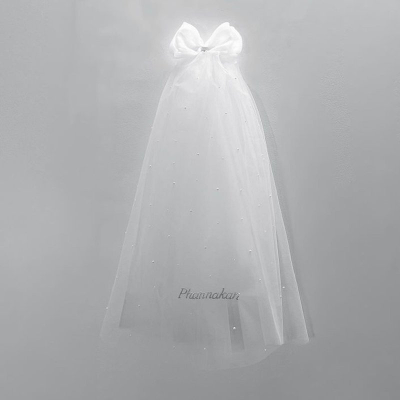 Ribbon Pearly Veil : Wedding bridal veil - 髮夾/髮飾 - 繡線 