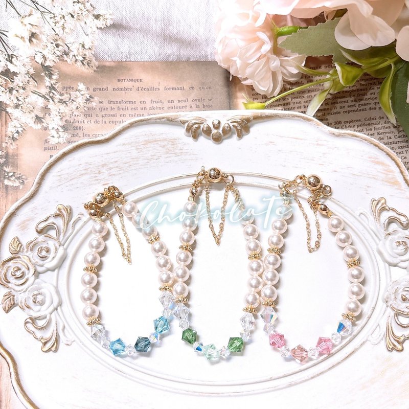 施華洛世奇水晶手鋪Swarovski pearl Swarovski crystal bracelet - 手鍊/手環 - 水晶 多色