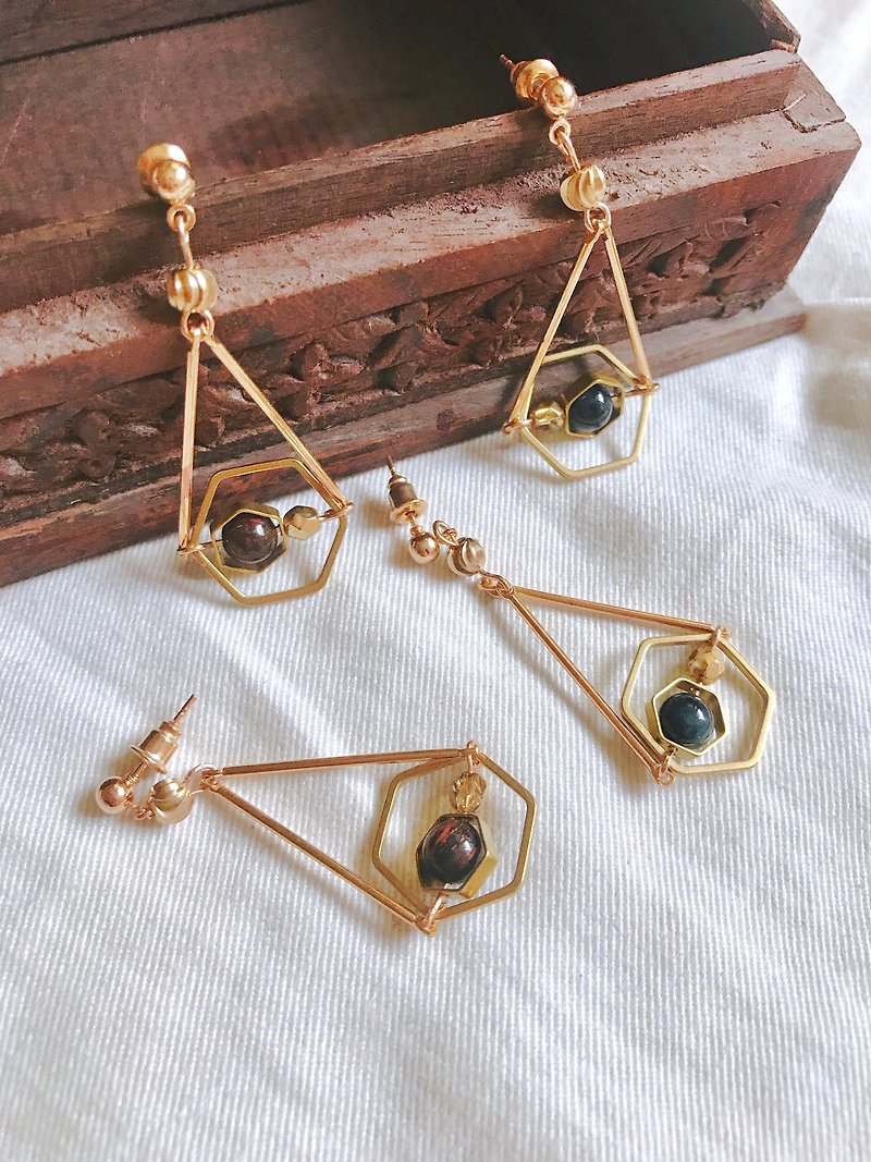 Ancient Civilization / Bronze storm Gemstone geometric Dangle Earrings - Earrings & Clip-ons - Semi-Precious Stones Multicolor