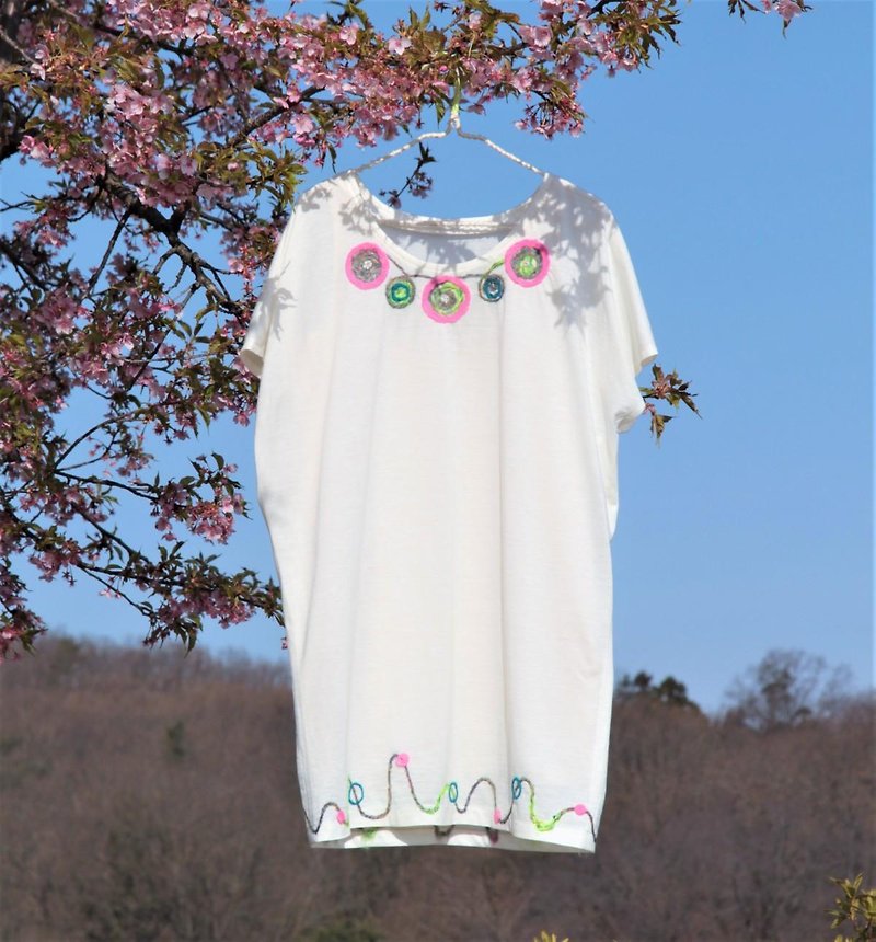 Ethnic style dolman sleeve dress - One Piece Dresses - Cotton & Hemp White