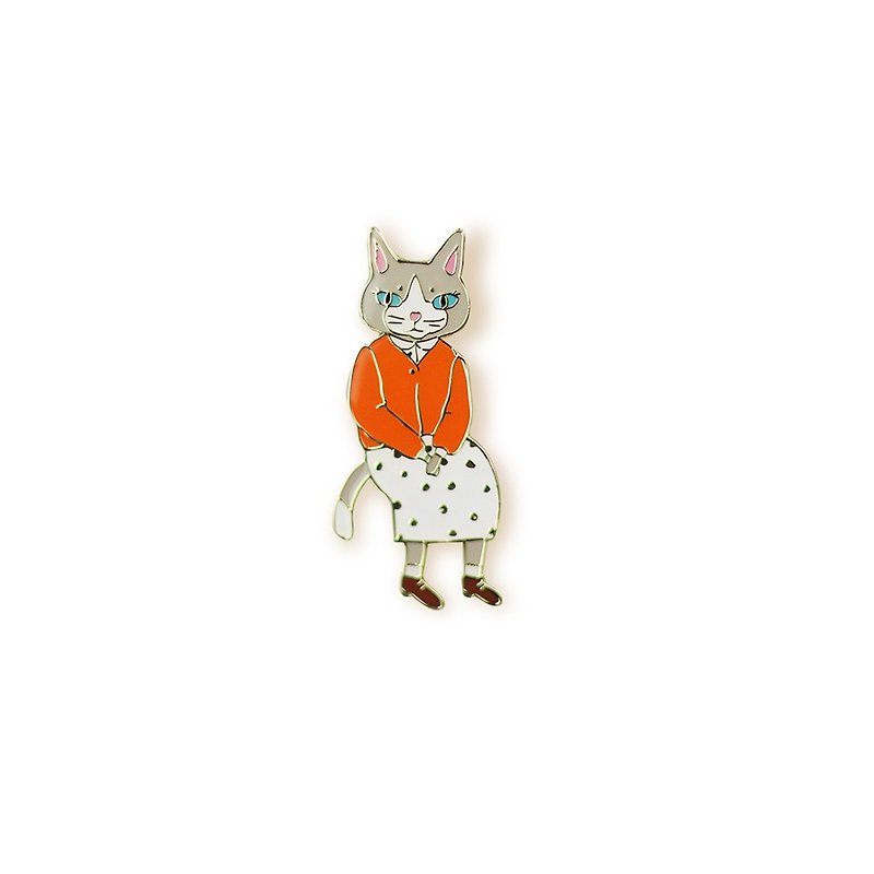 Miss Cat Brooch Badge Cat Farm - Earrings & Clip-ons - Other Metals 