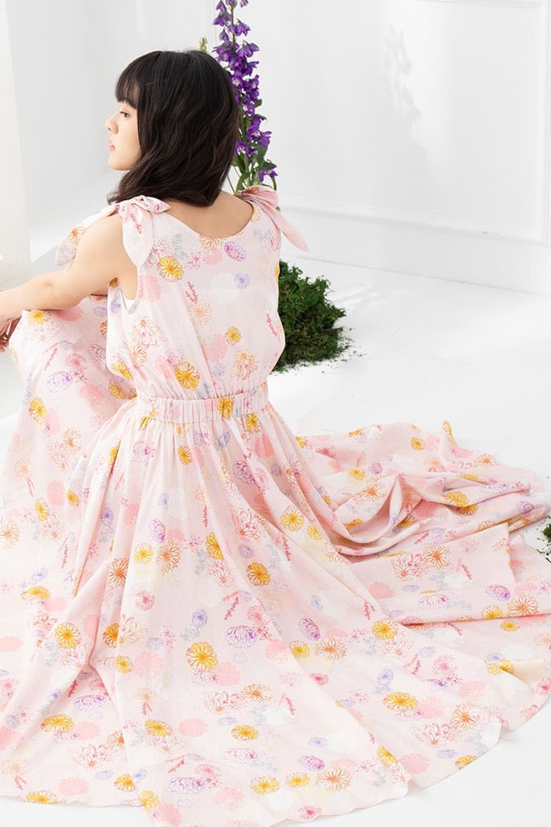 【波麗印花】C位偶像 前短後長綁帶女神長洋裝 絢天香 S-2XL - 洋裝/連身裙 - 棉．麻 粉紅色