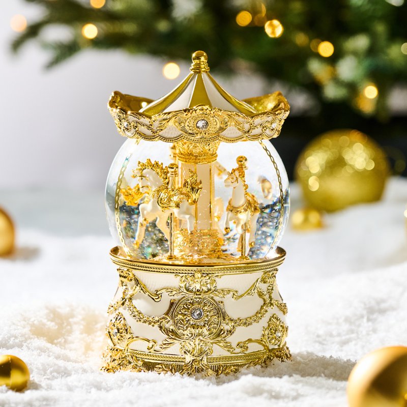 華麗金旋轉木馬(燈光) 水晶球音樂盒 情人節 生日禮物 居家擺飾 - 擺飾/家飾品 - 玻璃 