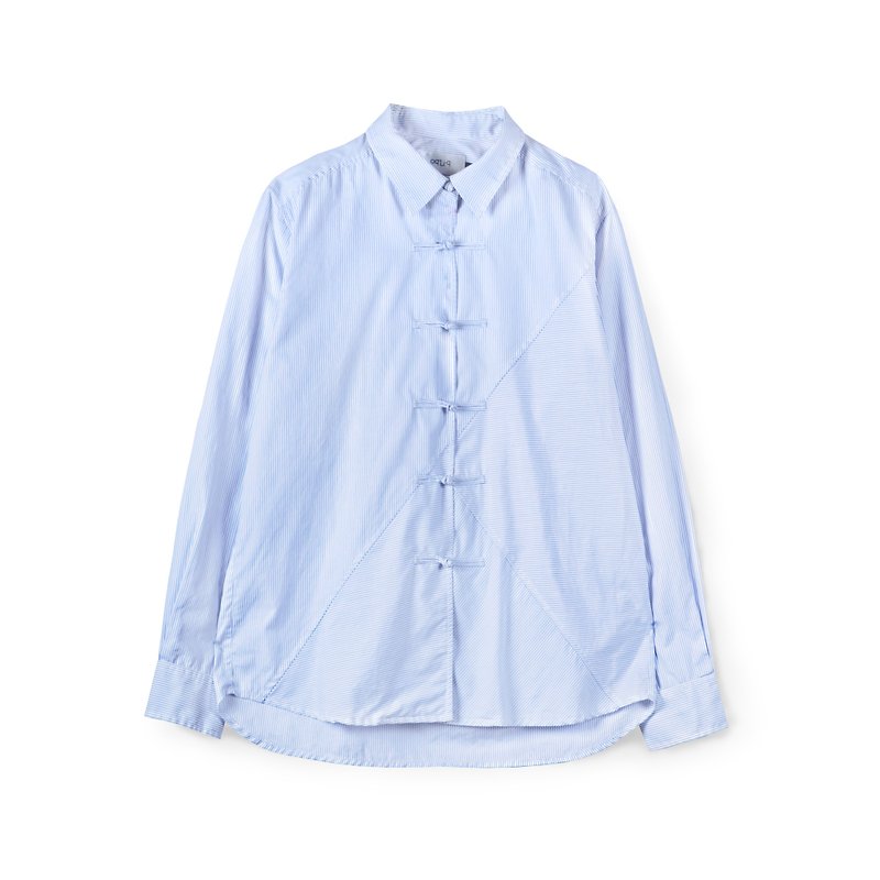oqLiq - Root – F.human shirt - เสื้อเชิ้ตผู้ชาย - ผ้าฝ้าย/ผ้าลินิน สีน้ำเงิน