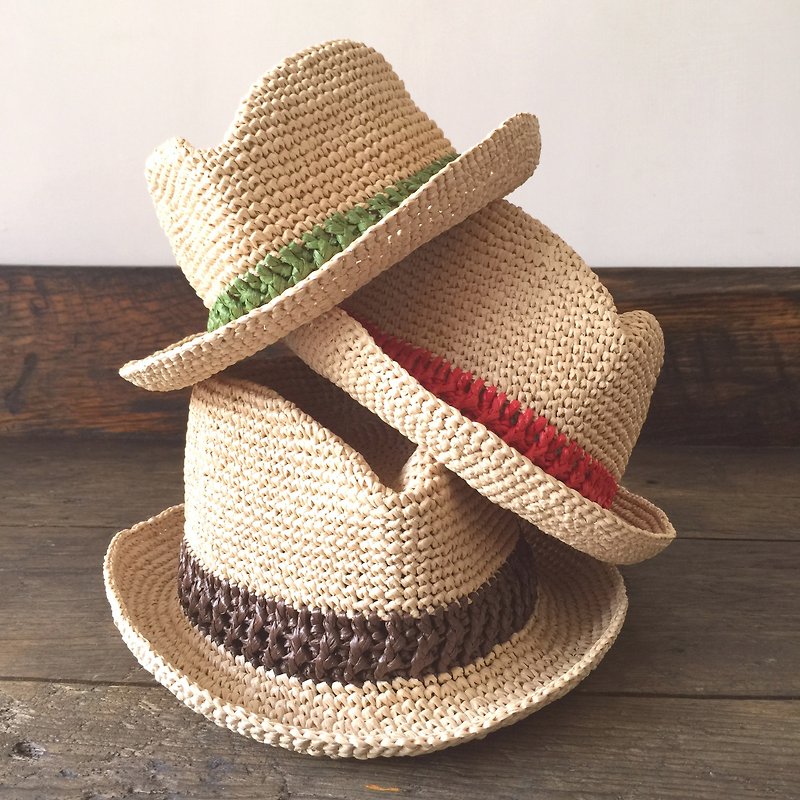 Hand-knit hats for the whole family / paper Rafi straw hat / cap gentleman "Family Portrait Bag" Handmade〗 〖crazy hopscotch - Hats & Caps - Paper 