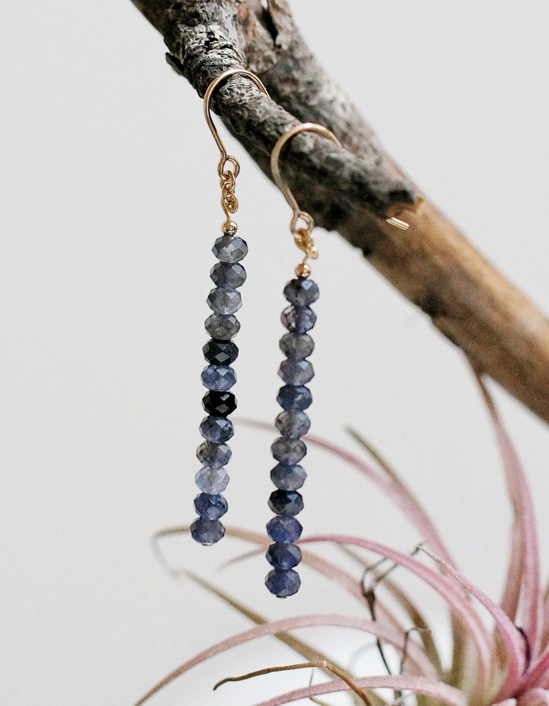 14K GF 包金,蓳青石耳環 ( 14K GF Faceted Lolite Earings ) - 耳環/耳夾/耳骨夾 - 水晶 