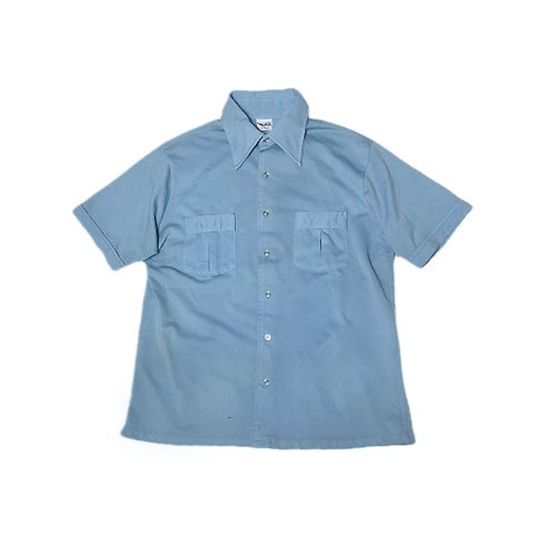 HeadxLover 愛頭牌古著店 古著70s美國Challenger 灰藍休閒短袖襯衫