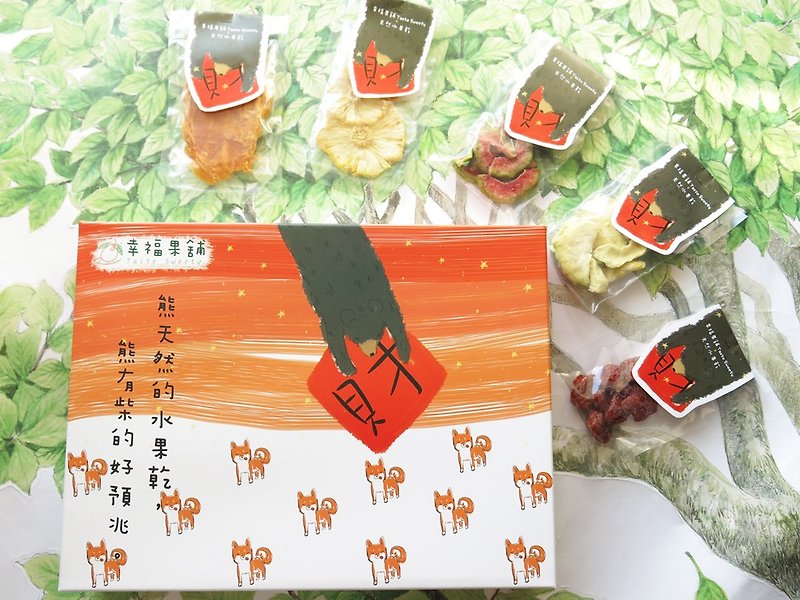 幸福果舖-熊有柴(財)水果乾新年禮盒(4格12入) - 水果乾 - 新鮮食材 紅色