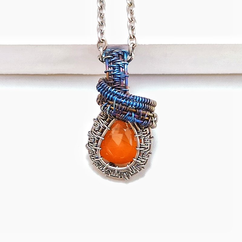 Carnelian pendant necklace titanium wire wrapping metal allergy friendly a014 - Necklaces - Semi-Precious Stones Red