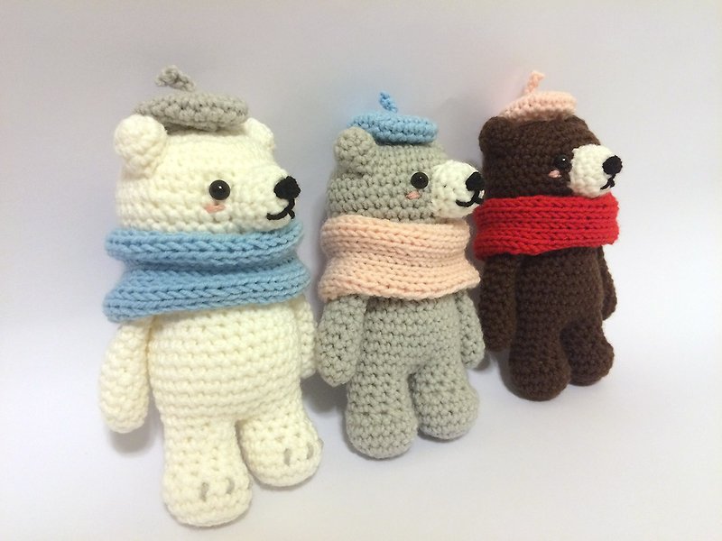 Aprilnana_Bear Baby Three Brothers Brown Woolen Wool Doll Knitted Bear - ตุ๊กตา - เส้นใยสังเคราะห์ สีนำ้ตาล