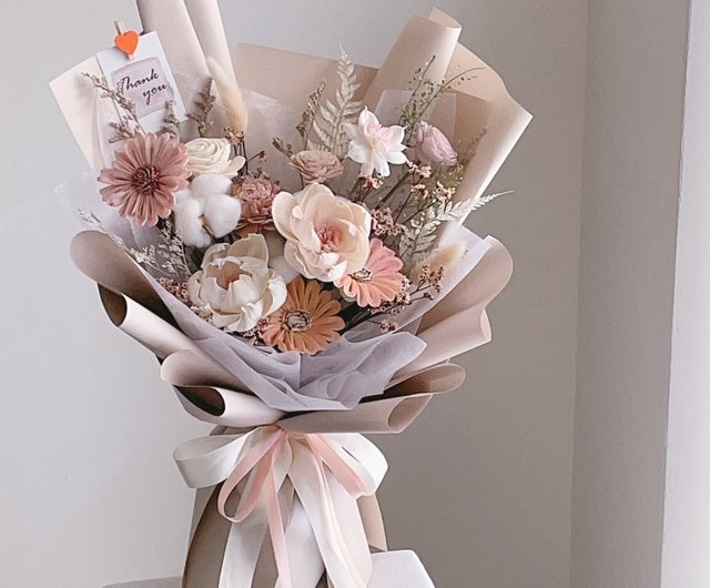 枯れないドライフラワー】ピンクベージュ白牡丹バラナチュラル