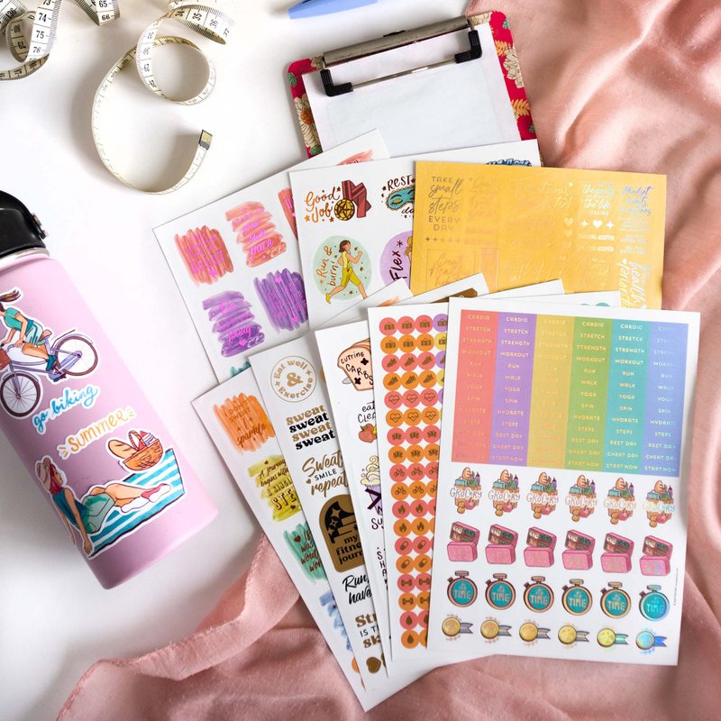 Fitness and Wellness Shiny Foil Planner Stickers - Stickers - Paper Multicolor