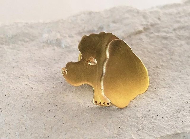 Donation Jewelry ◇ Toy Poodle Face ◇ Brass Pins - Brooches - Other Metals Gold