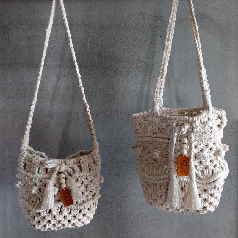 macrame woven bucket bag (large) - Messenger Bags & Sling Bags - Cotton & Hemp 