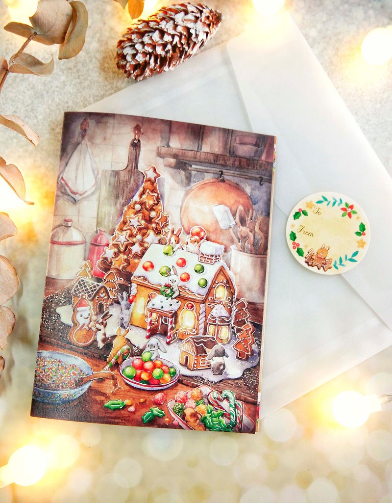Bunny Gingerbread House Town Card - Cards & Postcards - Paper Multicolor