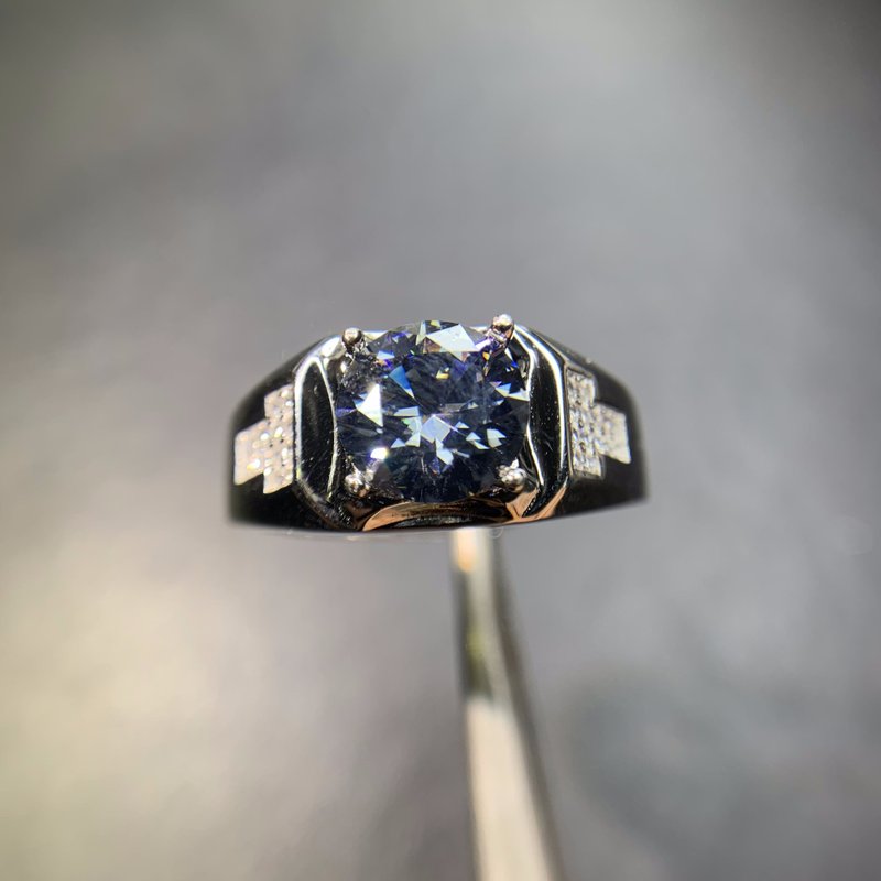 Men Moissanite Ring, 2 CT Gray Moissanite Ring, 2 Ct Grey Moissanite Men Ring - 戒指 - 銀 灰色