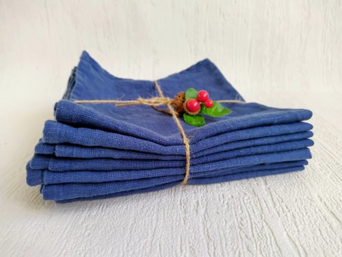 Linen napkins blue set of 2, 4, 6, 8, Organic yellow kitchen napkins cloth  40 cm - Shop Daloni Place Mats & Dining Décor - Pinkoi