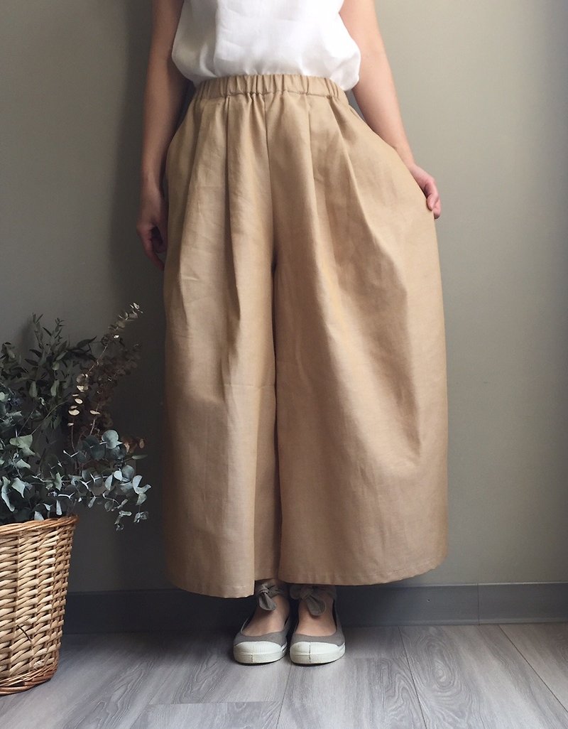 Exclusive order made of iron gray yarn-dyed linen*Forest picnic day*Long version of the wide hakama 100% linen - Women's Pants - Cotton & Hemp 