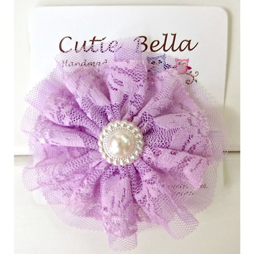Cutie Bella 美好生活精品館 Cutie Bella 全包布蕾絲珍珠花朵Lace Pearl Flower 髮夾-Lilac