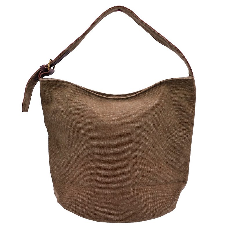 Leather base canvas bag Brown color - Messenger Bags & Sling Bags - Cotton & Hemp Brown