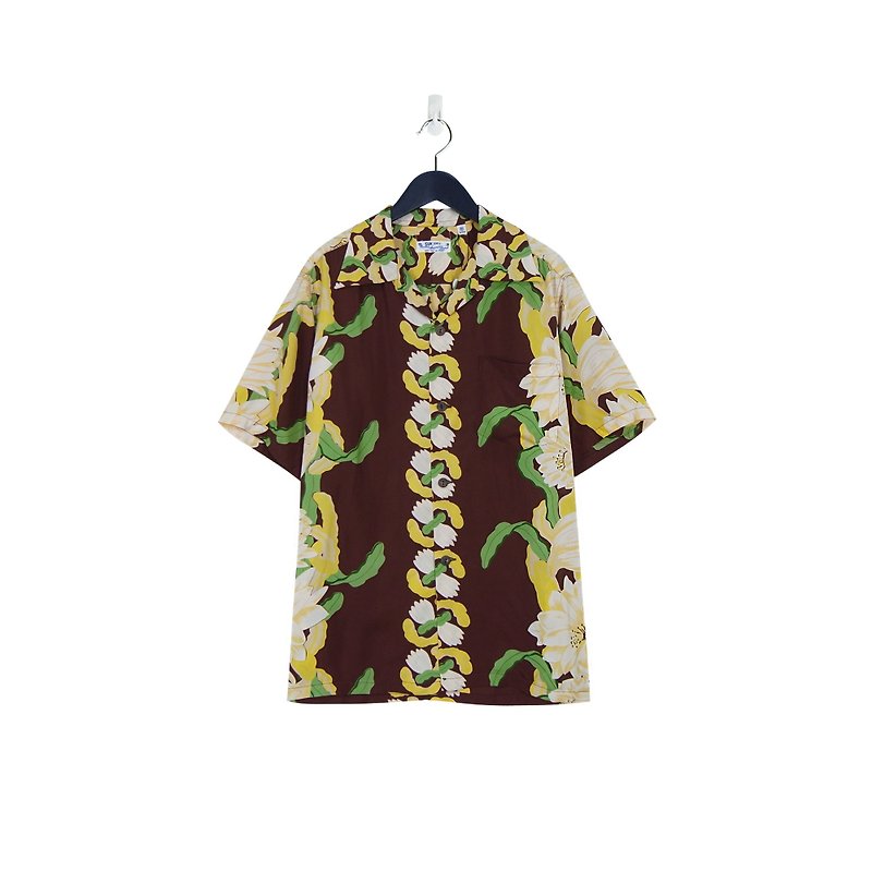 A‧PRANK :DOLLY :: Vintage SUNSURF Coffee Hibiscus Hawaiian T-shirt T806026 - เสื้อเชิ้ตผู้ชาย - ผ้าฝ้าย/ผ้าลินิน สีนำ้ตาล