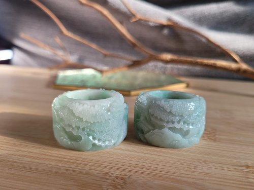 螺絲帽帽工作室 【親翠】天然翡翠 冰果綠好山好水有貴人手指鐲19.5山水戒指