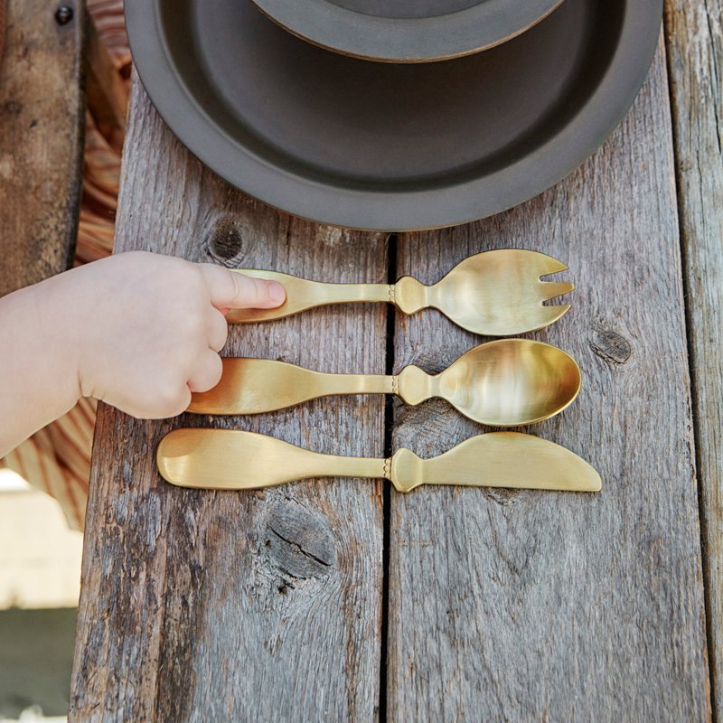 金色兒童餐具三件組 Children's Cutlery Set - Gold - 寶寶/兒童餐具/餐盤 - 不鏽鋼 金色