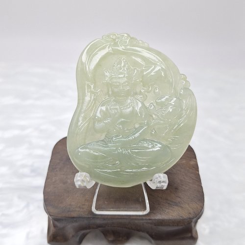 緣圓翡翠 老種冰膠料手工雕刻蓮花觀音吊墜 |天然緬甸玉A貨翡翠