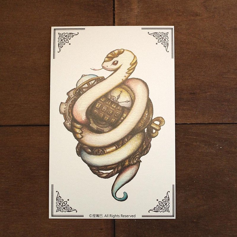 蒸汽龐克系列-白蛇明信片 - 心意卡/卡片 - 紙 白色