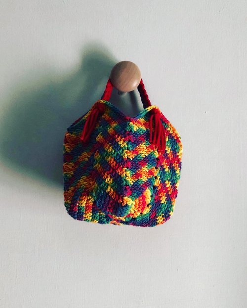 Lei’s knitting 彩虹編織迷你手提袋 雙色提帶