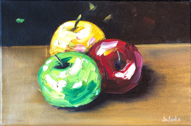 Apples Painting Fruit Original Art Apple Artwork Still Life Wall Art Oil Art - 海報/掛畫/掛布 - 其他材質 多色