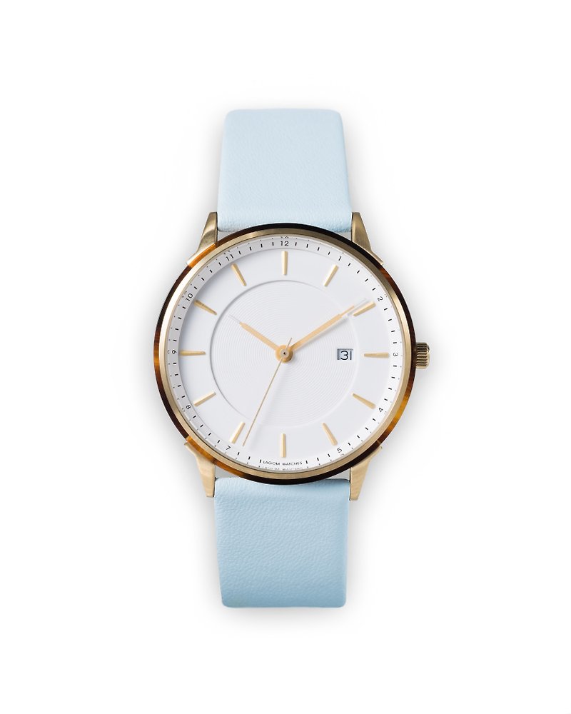 BÖRJA LW-004 金殼白面粉藍皮錶帶 - 其他 - 其他金屬 金色