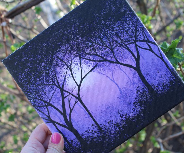 Gold Purple Forest  Easy Acrylic Painting Step by Step for