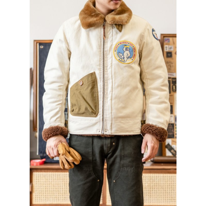 S-3飛行外套 白熊徽章 空軍外套 加厚羊毛內裡 男女皆可 - 男夾克/外套 - 其他材質 白色