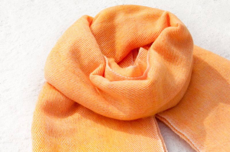 Wool shawl/knit scarf/knit shawl/covering/pure wool scarf/wool shawl-papaya milk - ผ้าพันคอถัก - ขนแกะ สีส้ม