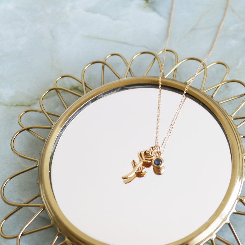 Sapphire Stone little prince rose necklace - สร้อยคอ - โลหะ สีทอง