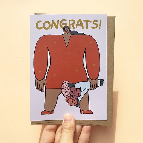 pinghattastudio Greeting Card - Congrats Lady and Flower