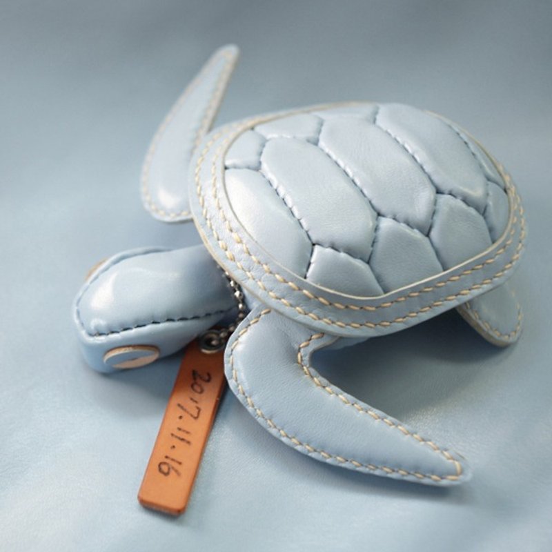 ONE+招牌 限量 海龜 零錢包 珠寶袋 海洋 哥倫比亞藍 Turtle Bag - 零錢包/小錢包 - 真皮 藍色