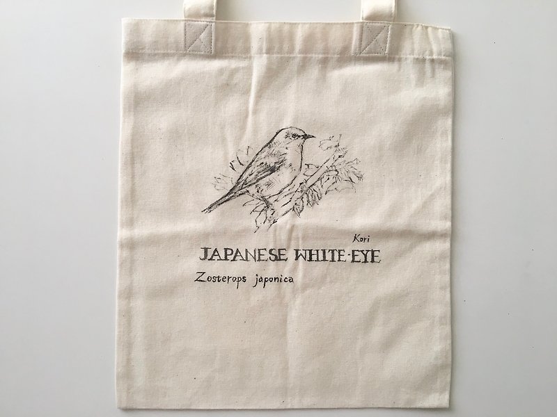 Pure hand-painted bird cotton shopping bag ‧ green eye - กระเป๋าถือ - ผ้าฝ้าย/ผ้าลินิน 